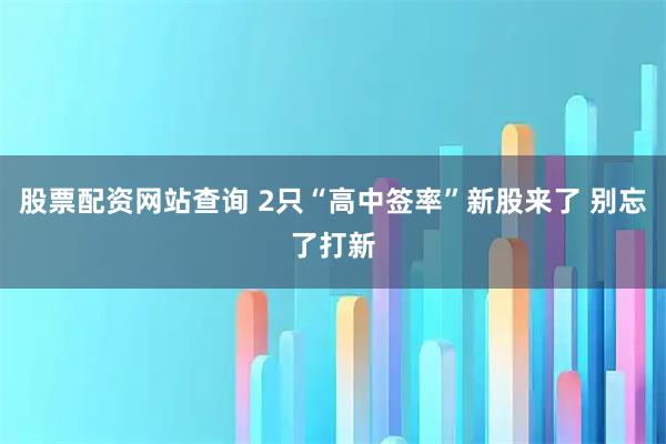 股票配资网站查询 2只“高中签率”新股来了 别忘了打新